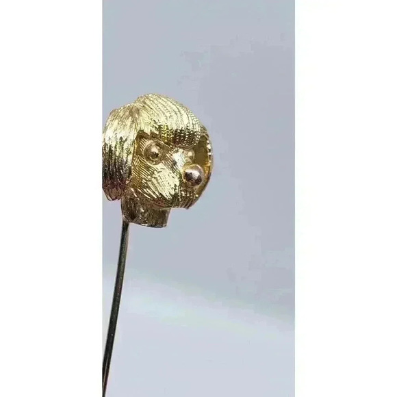 Vintage Stick Pin Brooch 3d Dog Lover Head & Tail Gold Wash Puppy - Picture 6 of 9